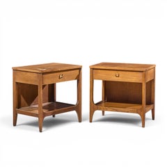 Broyhill Brasilia Mid Century Walnut and Brass Nightstands - Pair
