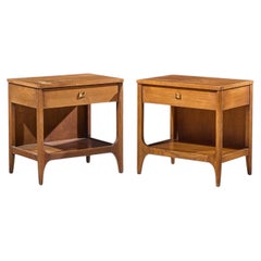 Broyhill Brasilia Mid Century Walnut and Brass Nightstands - Pair