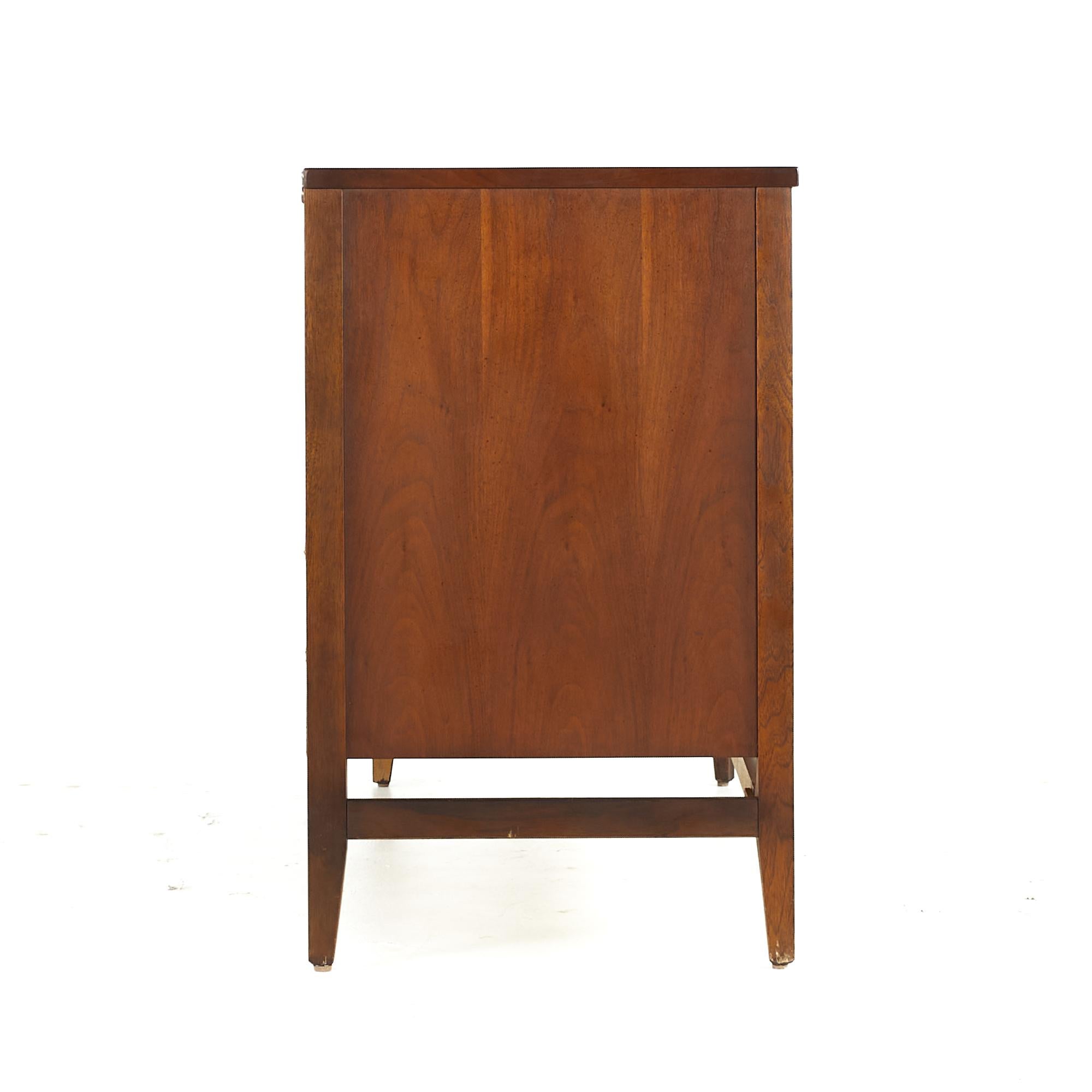 American Broyhill Brasilia Mid Century Walnut and Brass Offset Buffet For Sale