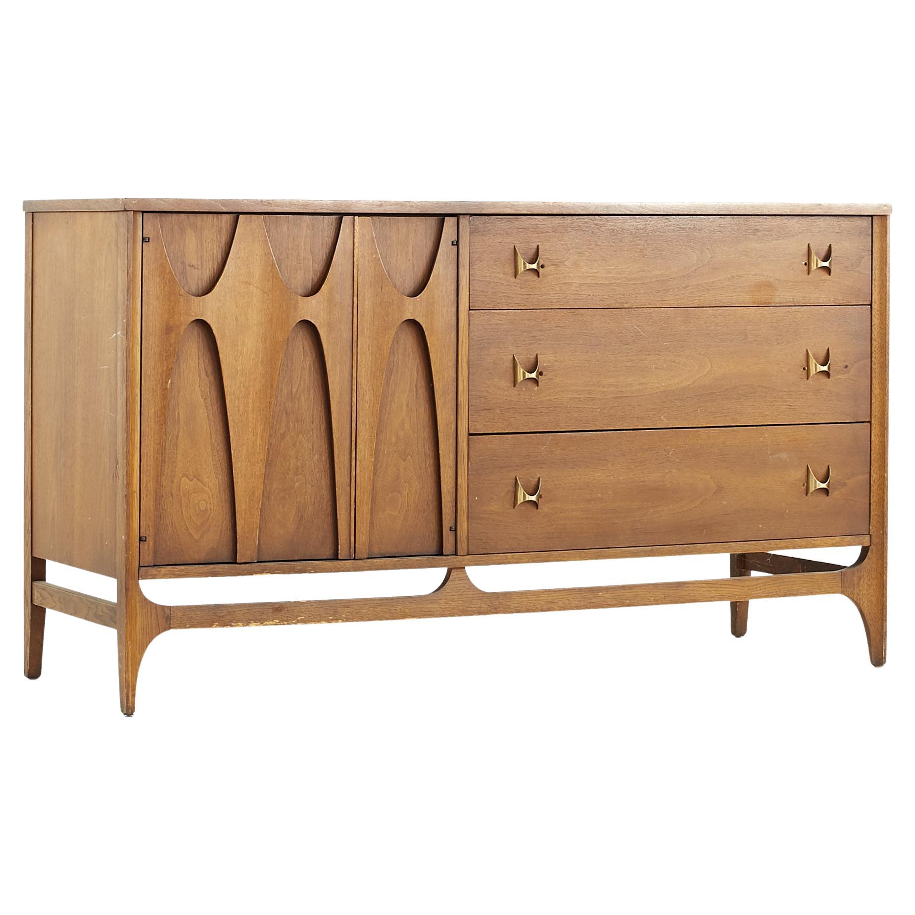 Broyhill Brasilia Midcentury Walnut and Brass Offset Buffet For Sale