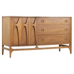 Broyhill Brasilia Midcentury Walnut and Brass Offset Buffet