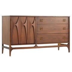 Broyhill Brasilia Mid Century Walnut and Brass Offset Credenza