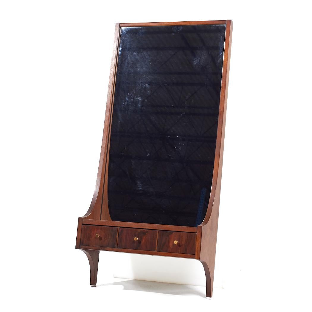 Mid-Century Modern Broyhill Brasilia Mid Century Walnut and Brass Wall Mirror with Drawers For Sale