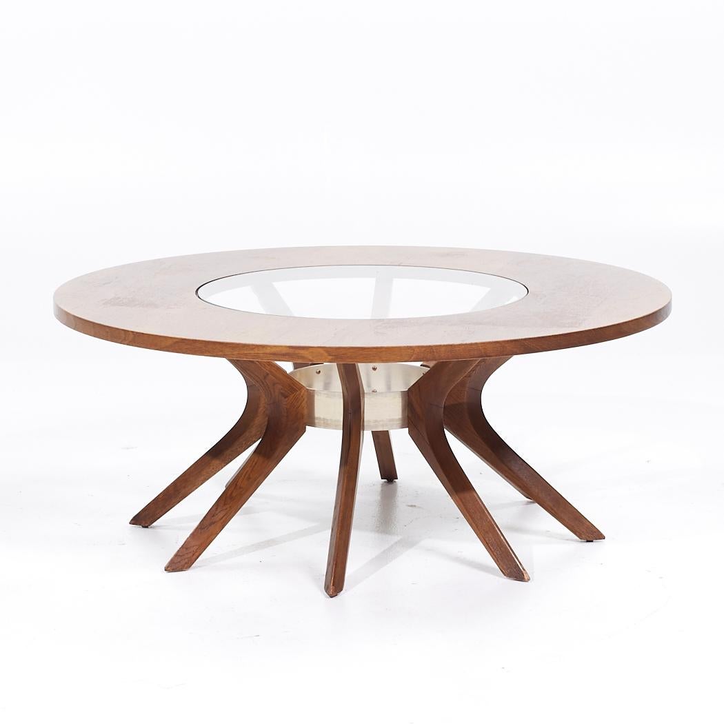Mid-Century Modern Broyhill Brasilia Mid Century Walnut and Glass Cathedral Coffee Table For Sale