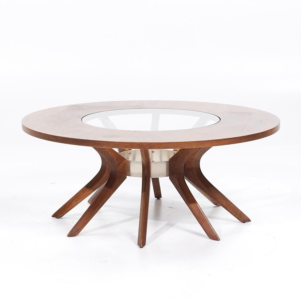 Late 20th Century Broyhill Brasilia Mid Century Walnut and Glass Cathedral Coffee Table For Sale