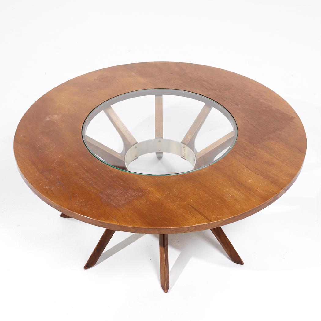 Broyhill Brasilia Mid Century Walnut and Glass Cathedral Coffee Table For Sale 3