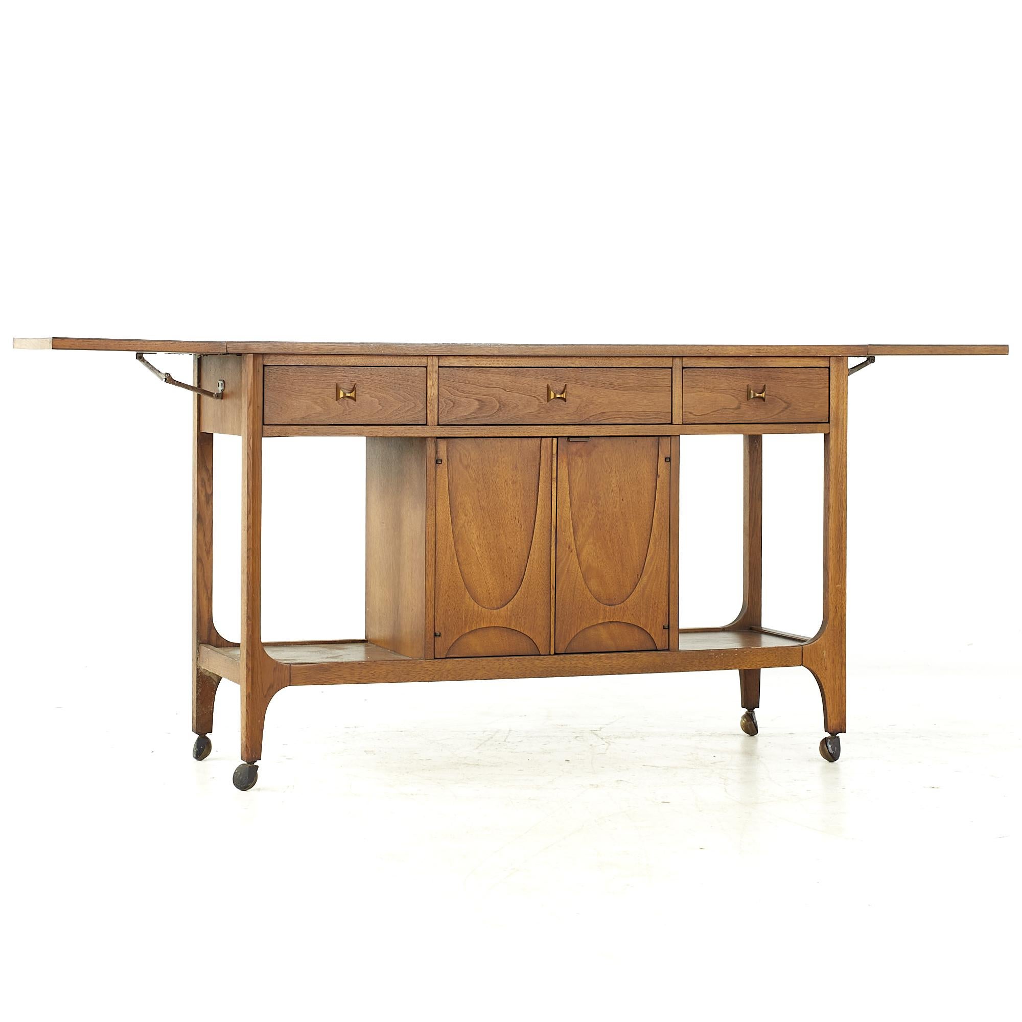 Mid-Century Modern Broyhill Brasilia Midcentury Walnut and Laminate Serving Bar Cart For Sale