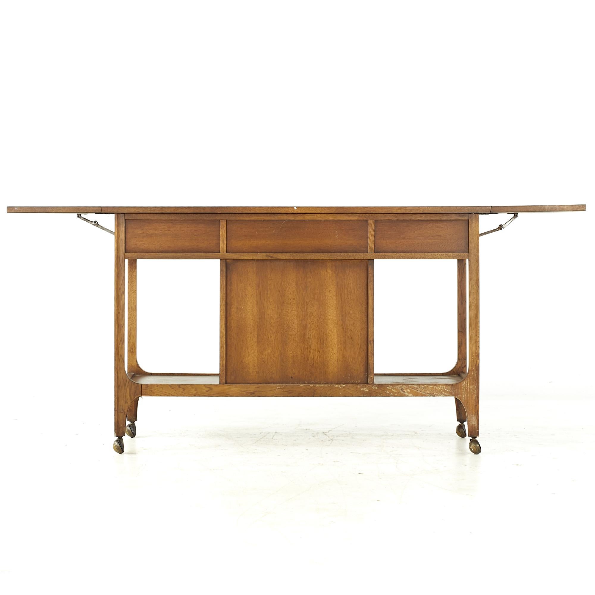 Late 20th Century Broyhill Brasilia Midcentury Walnut and Laminate Serving Bar Cart For Sale