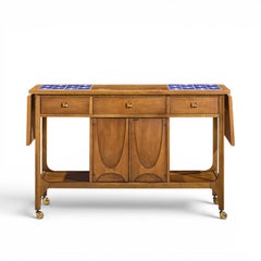 Broyhill Brasilia Mid Century Walnut Bird Tiles Bar Cart