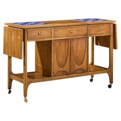 Broyhill Brasilia Mid Century Walnut Bird Tiles Bar Cart