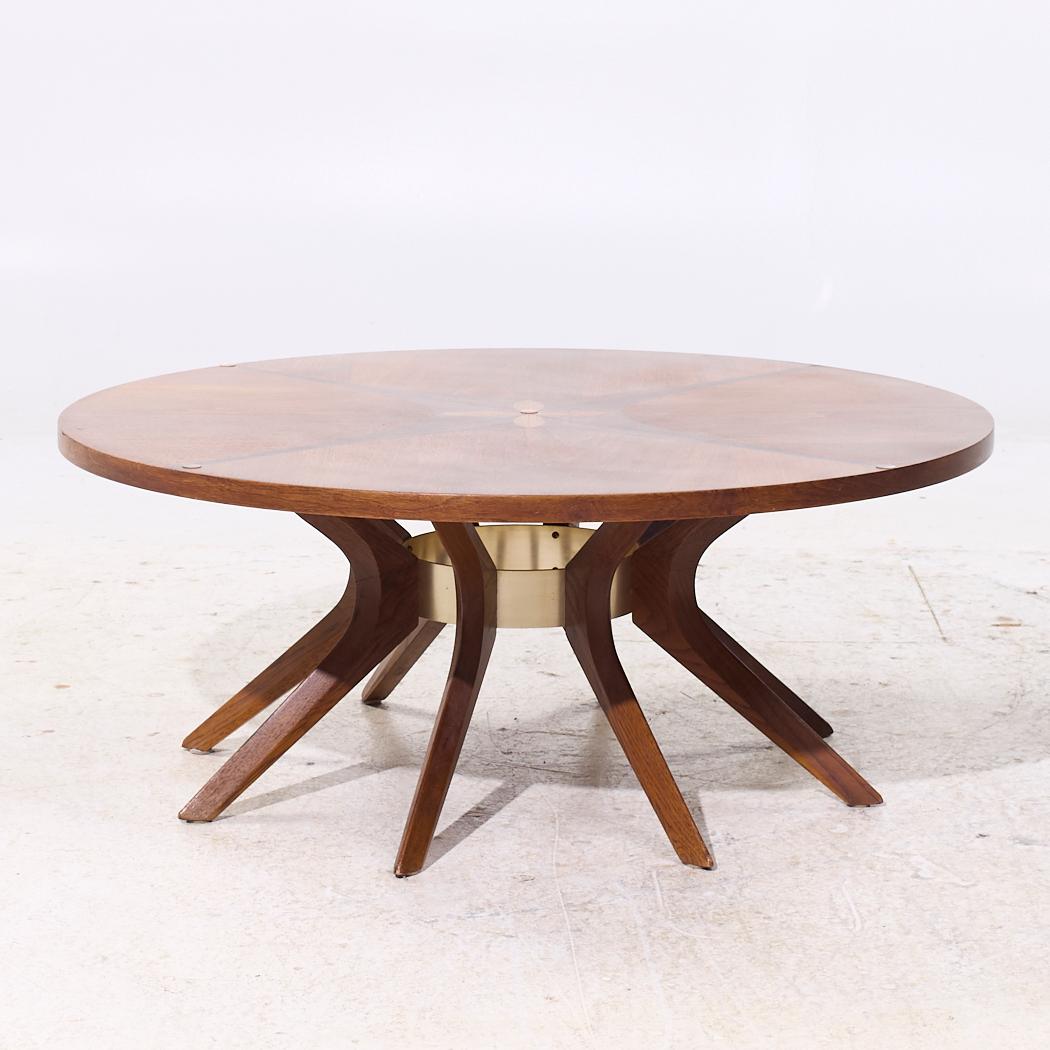 American Broyhill Brasilia Mid Century Walnut Cathedral Coffee Table For Sale