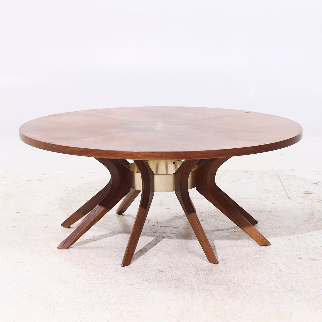 Late 20th Century Broyhill Brasilia Mid Century Walnut Cathedral Coffee Table For Sale