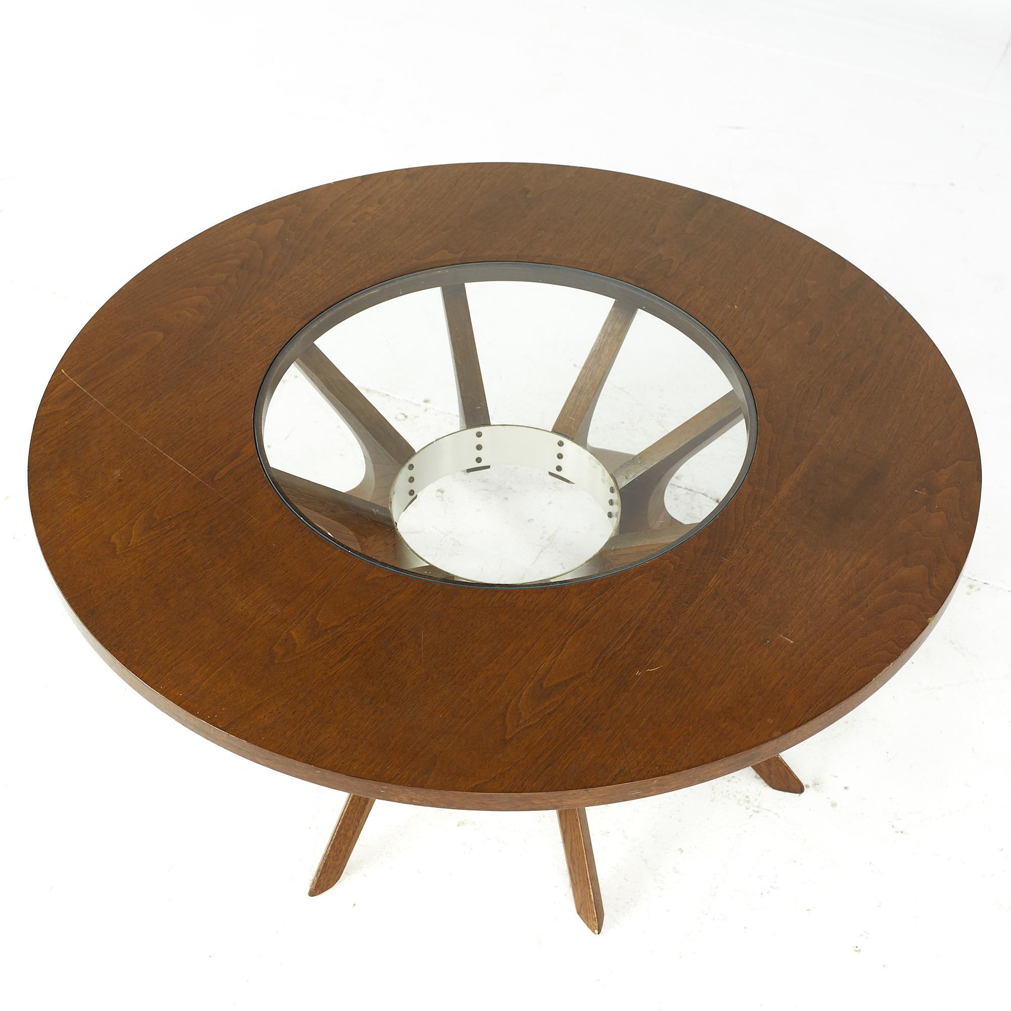 Late 20th Century Broyhill Brasilia Mid-Century Walnut Cathedral Coffee Table For Sale