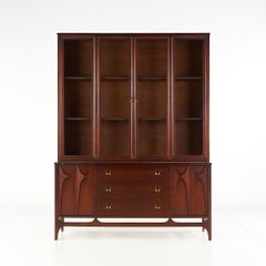 Broyhill Brasilia Mid Century Walnut China Cabinet Buffet and Hutch