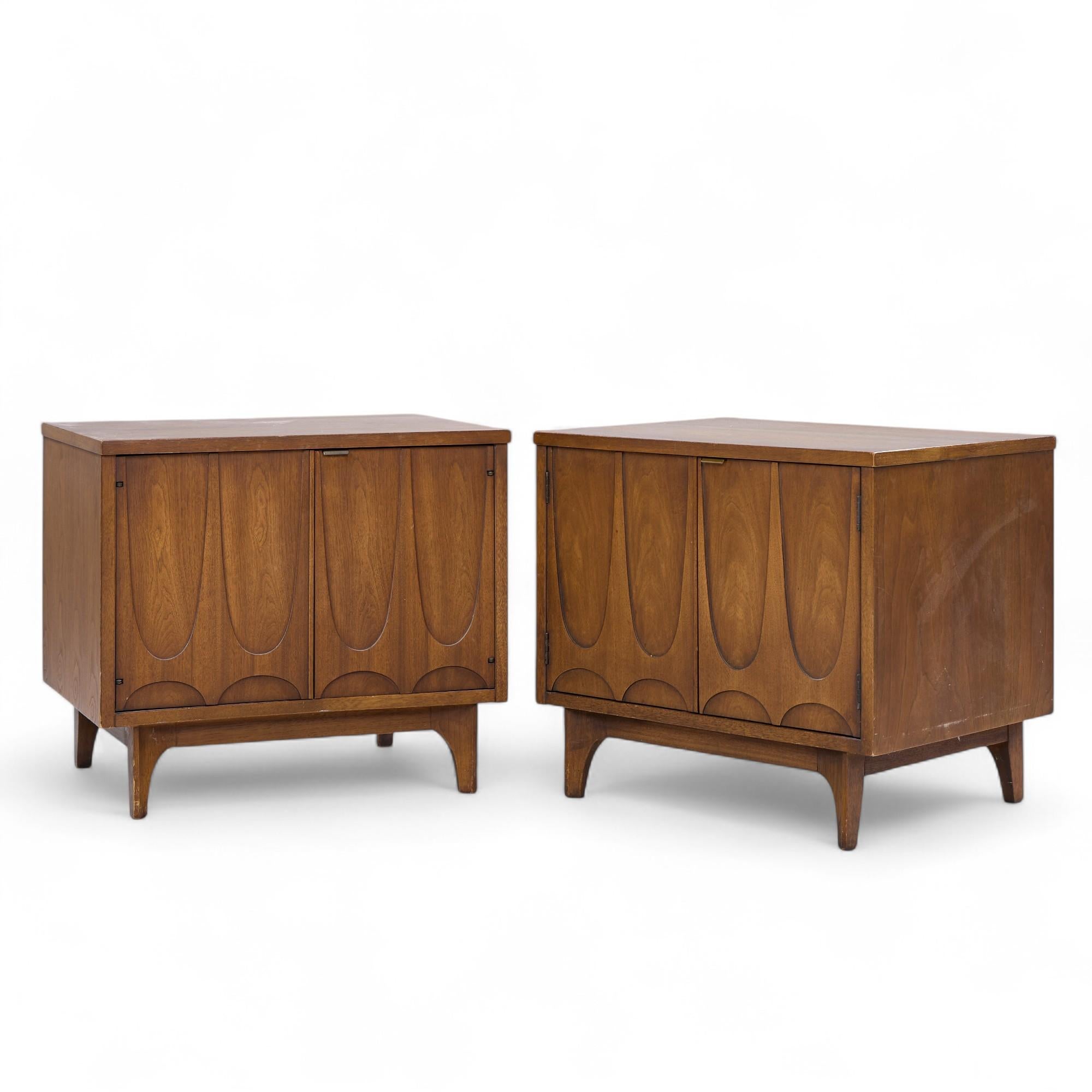 Mid-Century Modern Broyhill Brasilia Mid Century Walnut Commode Nightstands - Pair For Sale