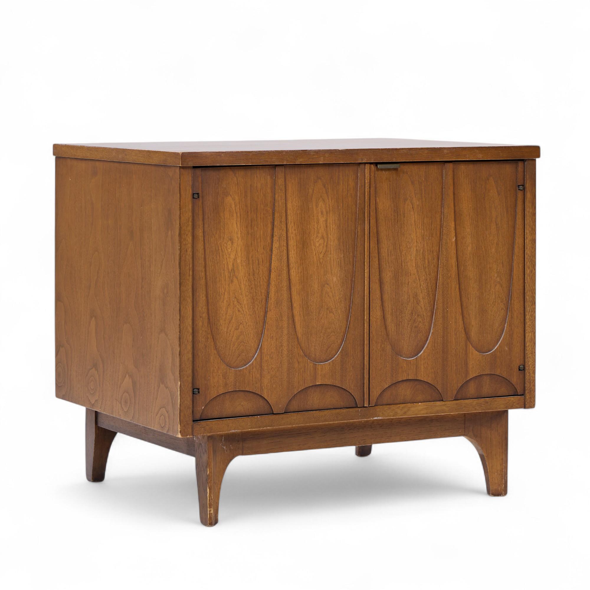 20th Century Broyhill Brasilia Mid Century Walnut Commode Nightstands - Pair For Sale