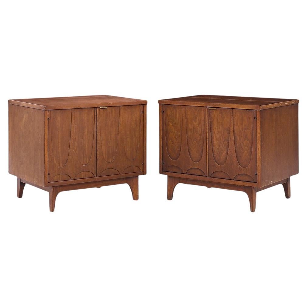 Broyhill Brasilia Mid Century Walnut Commode Nightstands - Pair