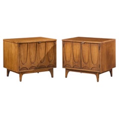 Broyhill Brasilia Mid Century Walnut Commode Nightstands - Pair
