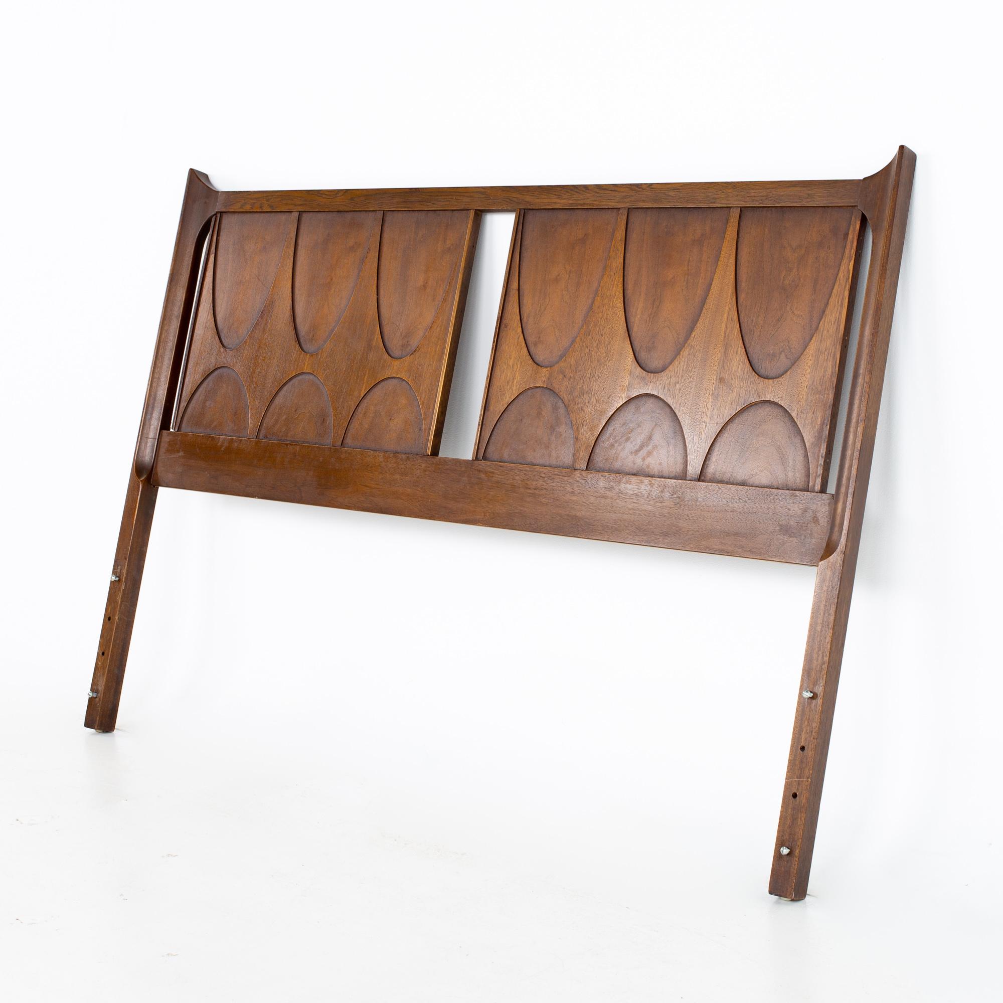 Broyhill Brasilia mid century walnut full headboard
Headboard measures: 57.5 wide x 1.75 deep x 41 inches high

All pieces of furniture can be had in what we call restored vintage condition. That means the piece is restored upon purchase so it’s