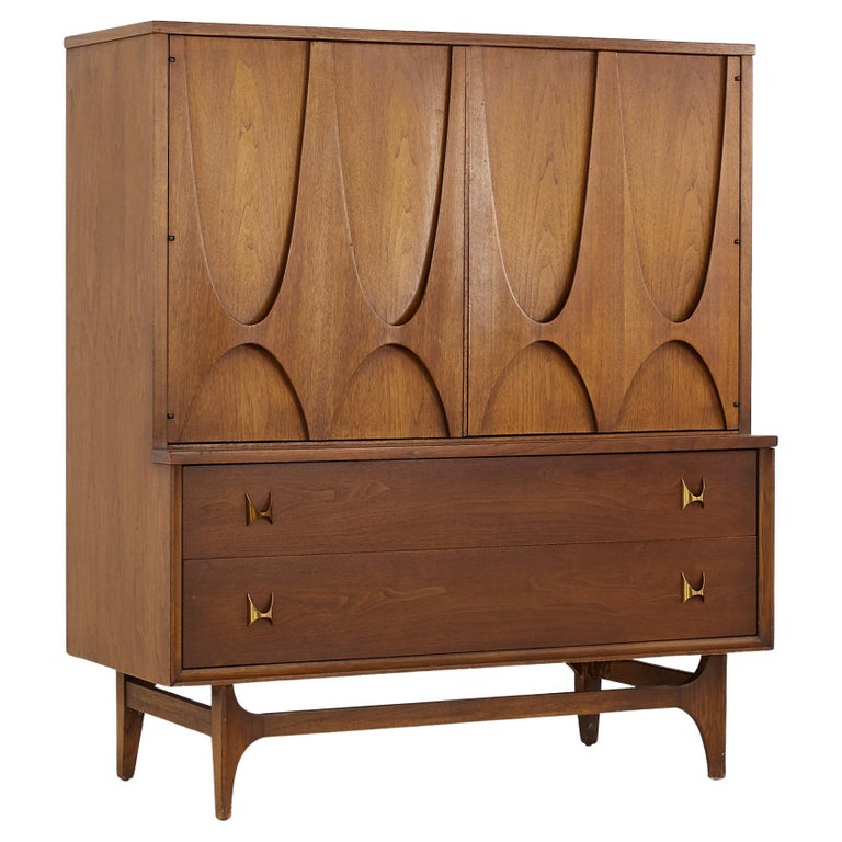 Broyhill Brasilia Mid Century Walnut Gentlemans Armoire Chest For Sale