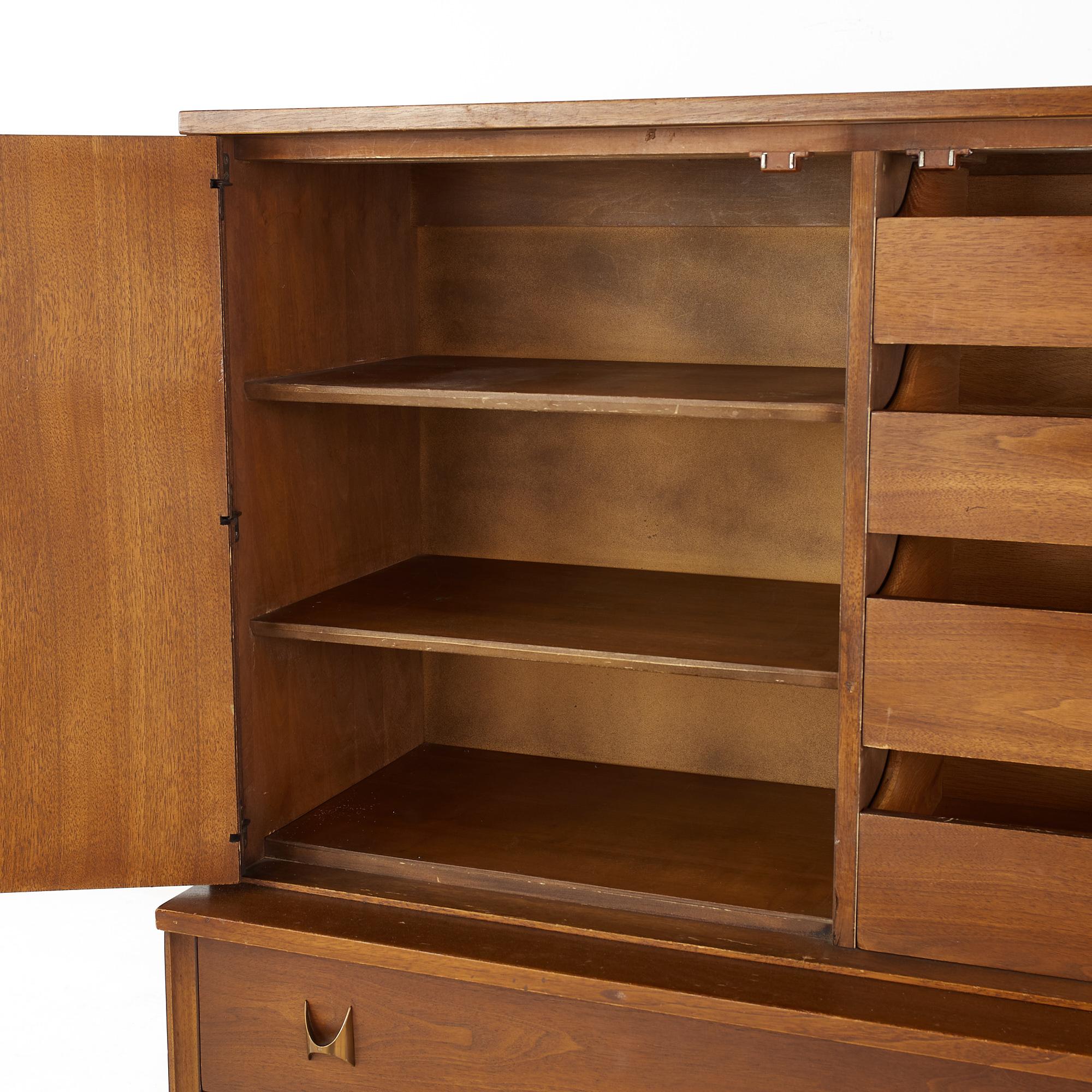 Brass Broyhill Brasilia Mid Century Walnut Gentlemans Chest