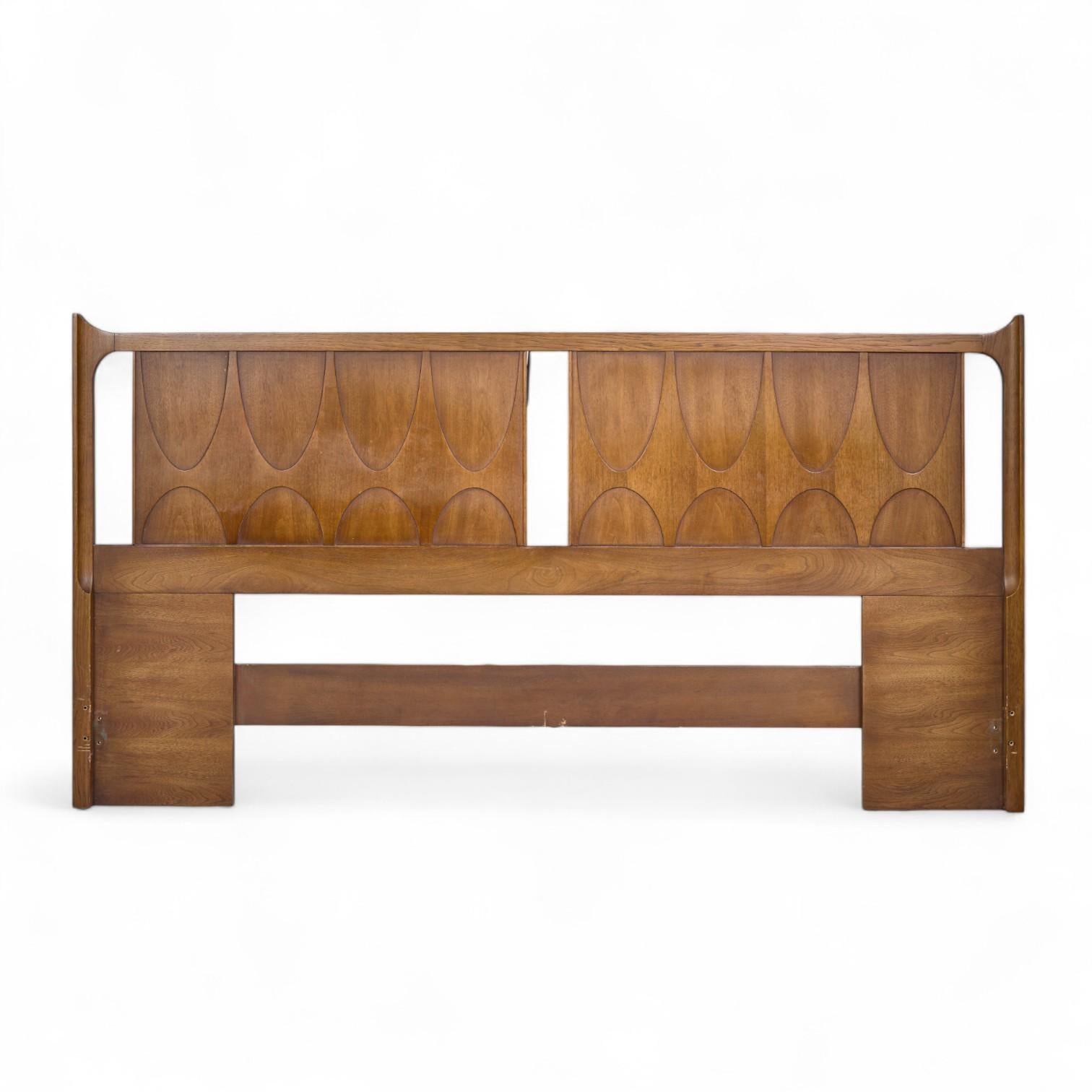 Broyhill Brasilia Mid Century Walnut King Headboard

This headboard measures: 78 wide x 1.75 deep x 40.75 inches high

All pieces of furniture can be had in what we call restored vintage condition. That means the piece is restored upon purchase so