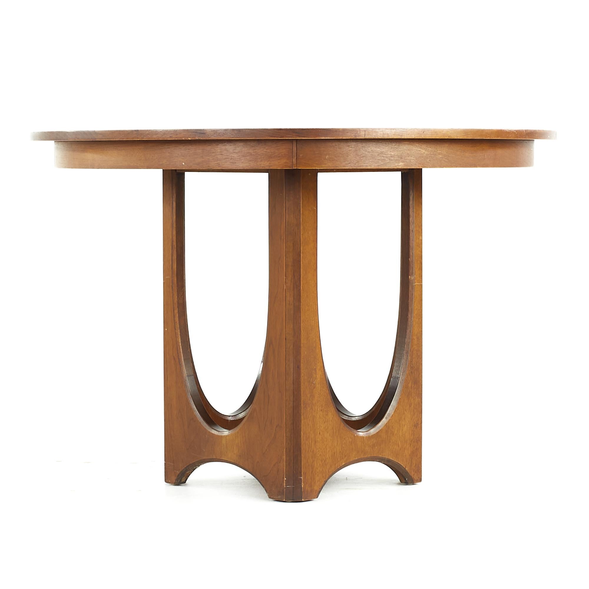 American Broyhill Brasilia Midcentury Walnut Pedestal Table with 3 Leaves