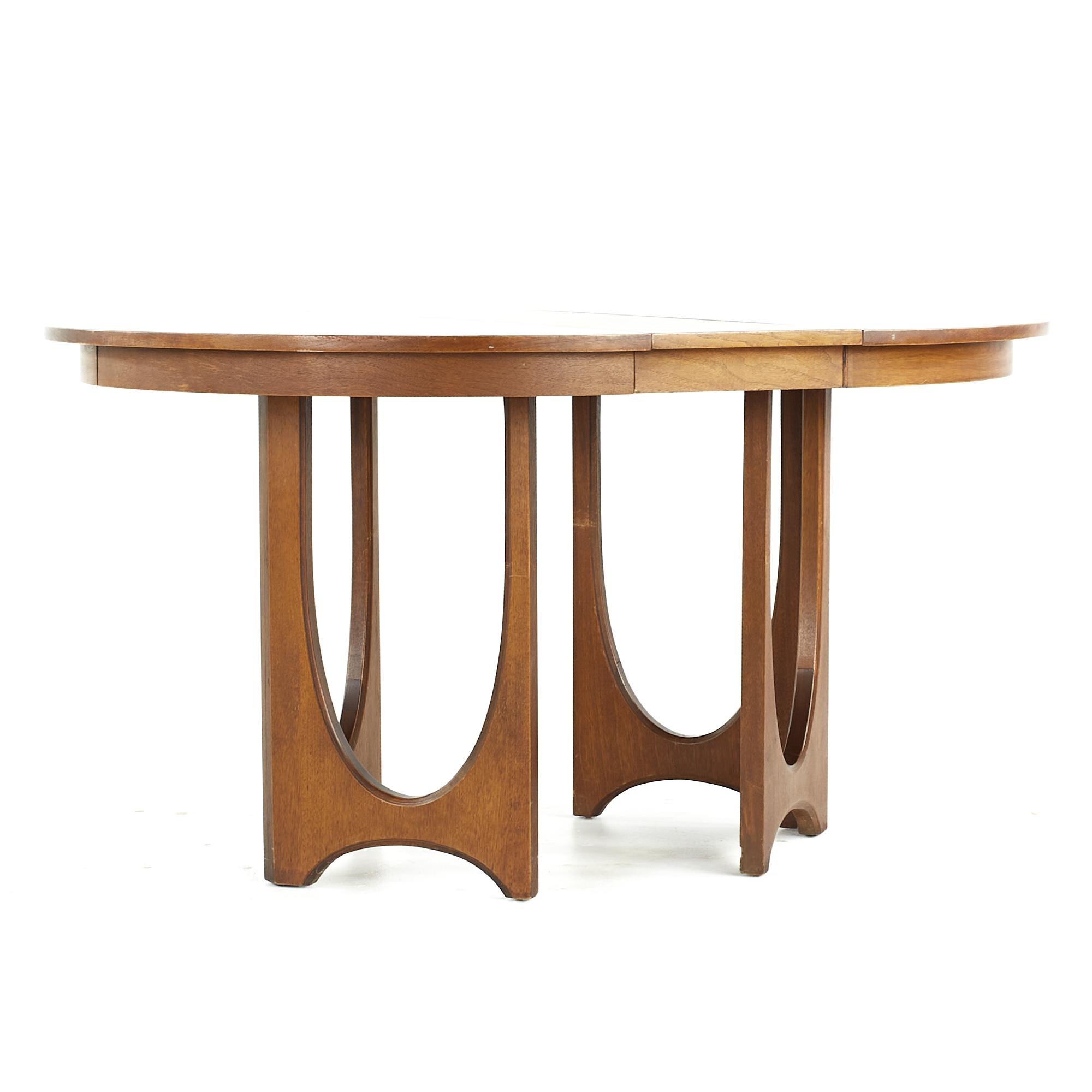 Late 20th Century Broyhill Brasilia Midcentury Walnut Pedestal Table with 3 Leaves