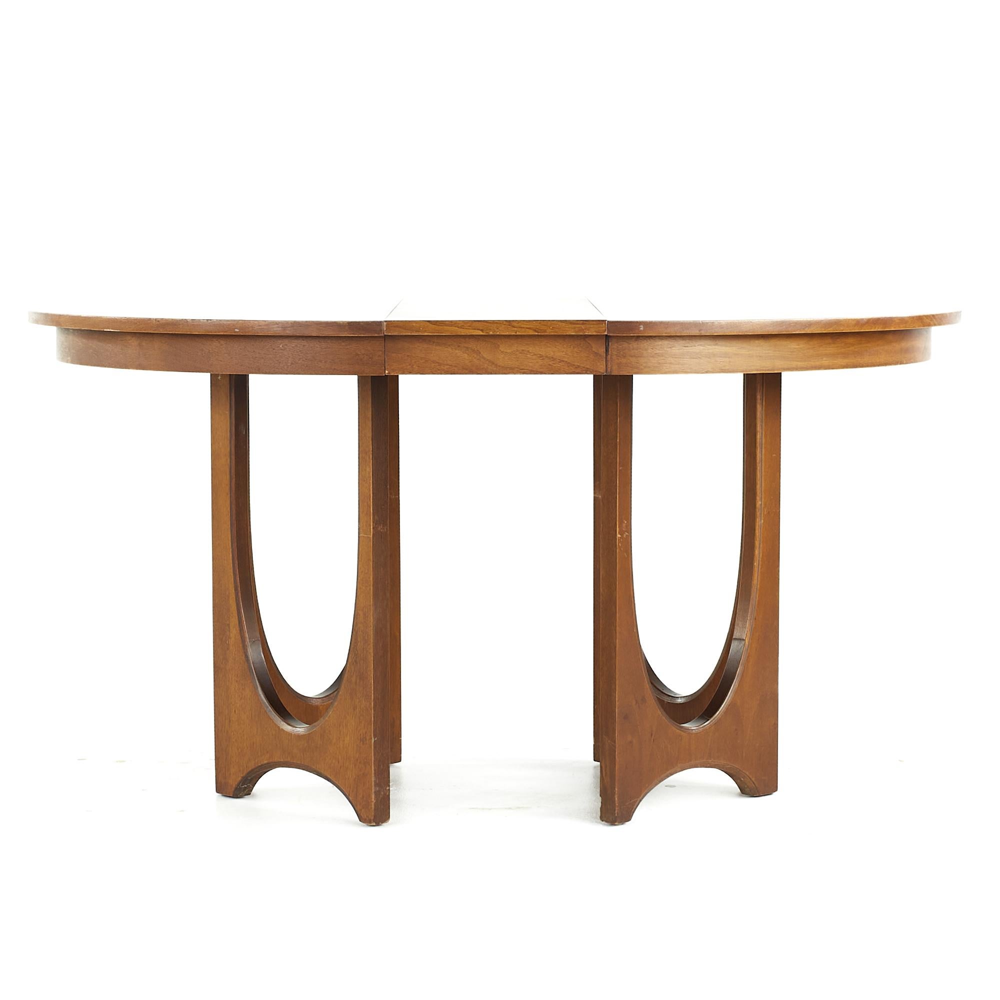 Broyhill Brasilia Midcentury Walnut Pedestal Table with 3 Leaves 1