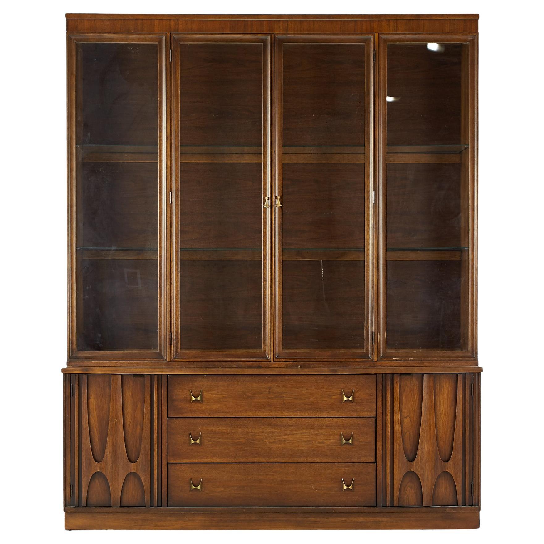 Sculpted Walnut Credenza by Broyhill Brasilia with Detachable China