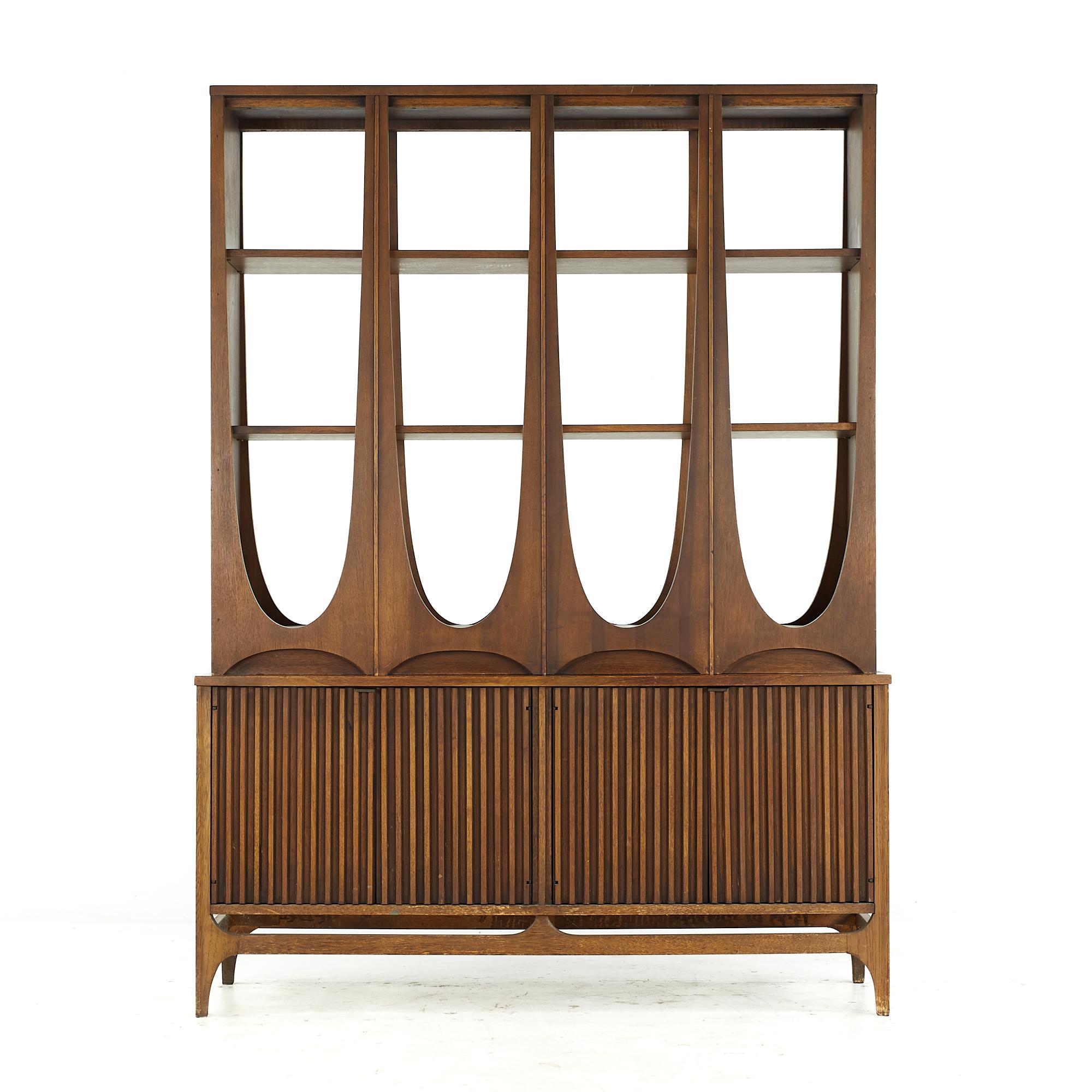 Broyhill Brasilia midcentury Walnut Room Divider

The cabinet measures: 54 wide x 17 deep x 26.5 inches high
The hutch measures: 52 wide x 13.5 deep x 46 inches high
The combined height of the buffet and hutch is 72.5 inches

All pieces of