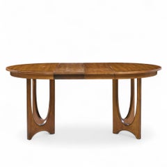 Broyhill Brasilia Mid Century Walnut Round Expanding Dining Table with 2 Leaves