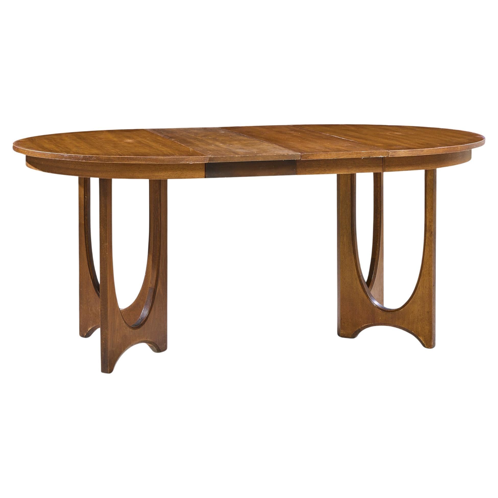 Broyhill Brasilia Mid Century Walnut Round Expanding Dining Table with 2 Leaves
