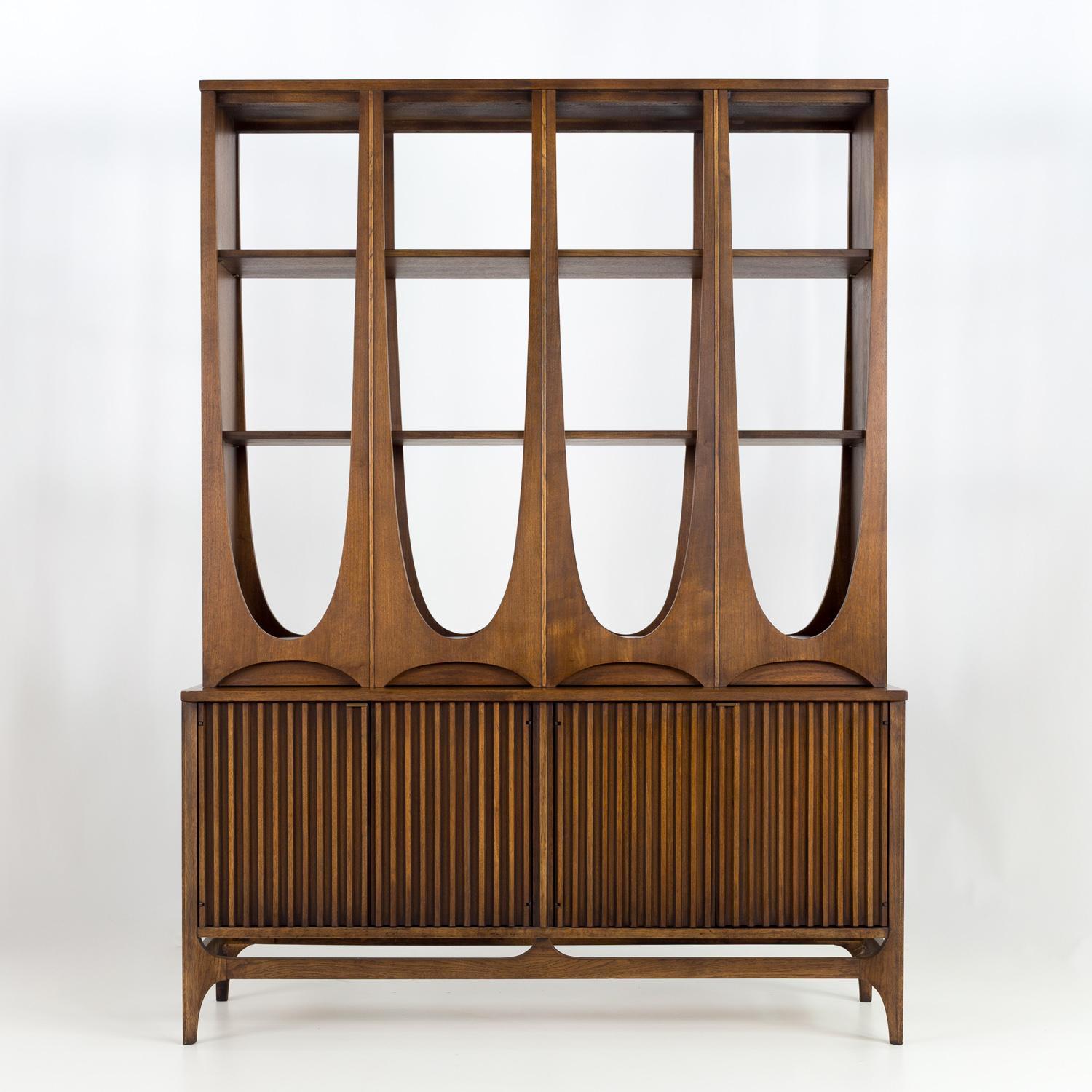 Broyhill Brasilia Mid Century room divider wall unit shelving

Base is 54 wide x 17 deep x 26.5 inches high and top is 52 wide x 13.5 deep x 46 inches high
Overall measurements are 54 wide x 17 deep x 72.5 inches high

All pieces of furniture can be