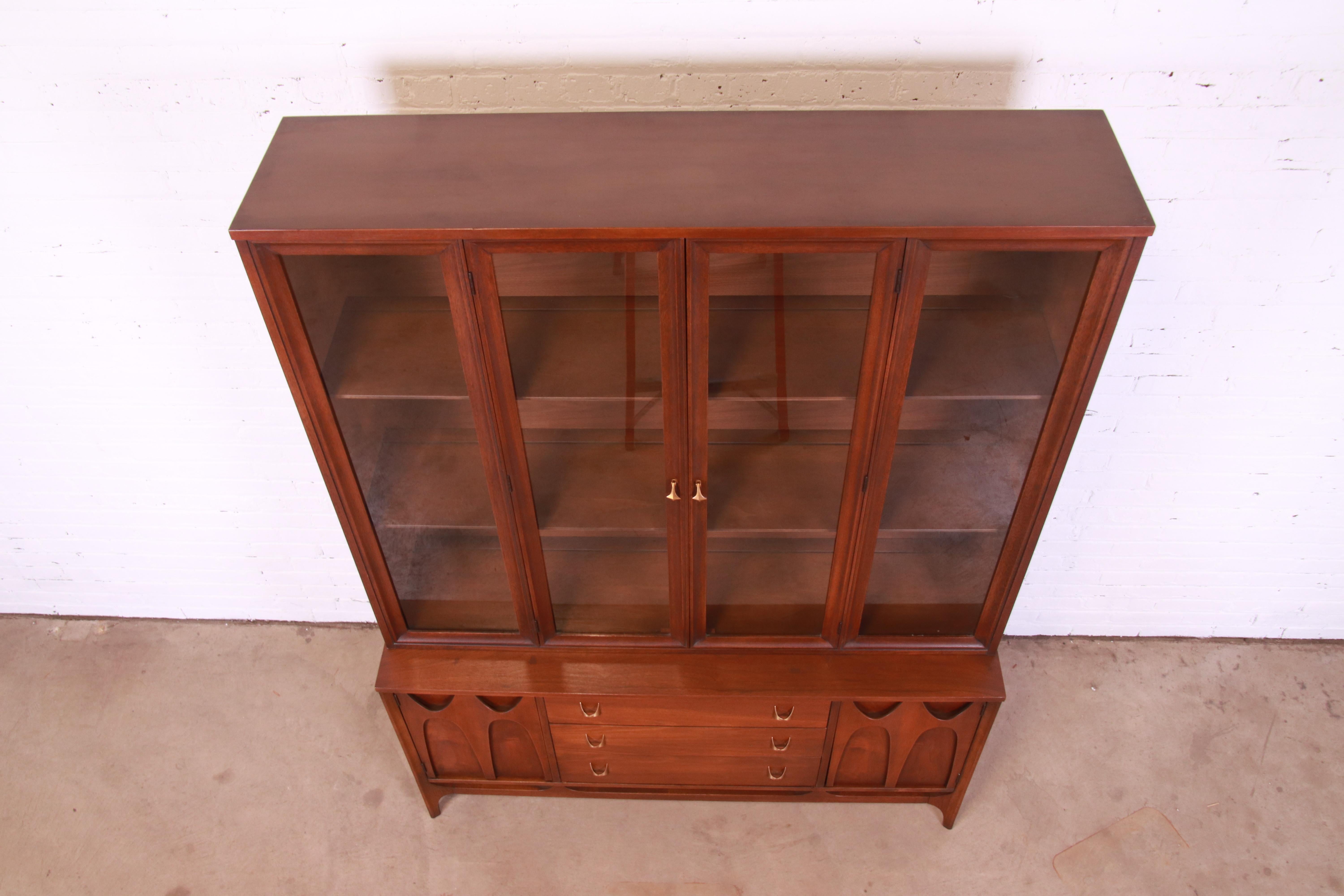Broyhill Brasilia Sculpted Walnut Breakfront Bookcase or China Cabinet, 1960s 6