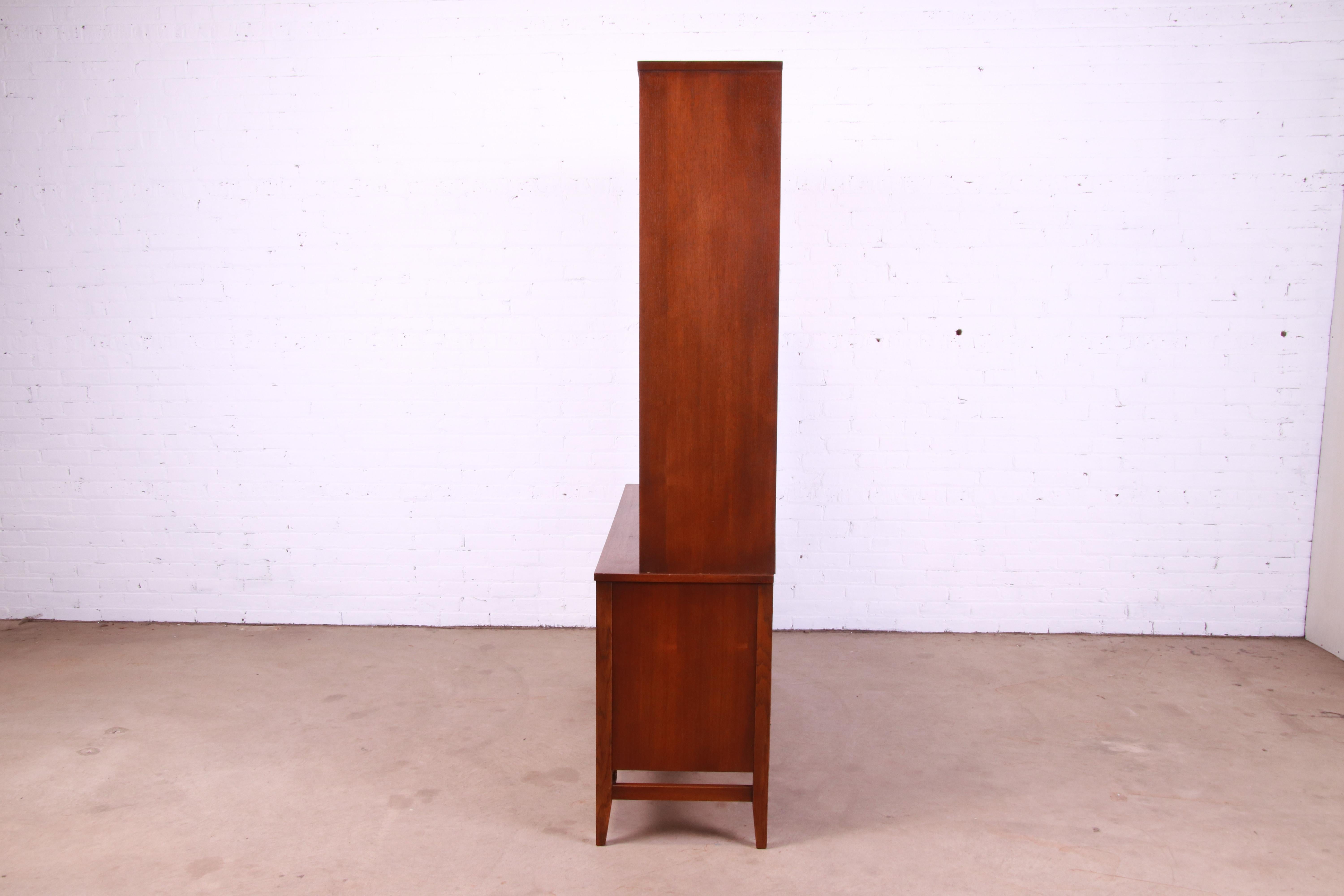 Broyhill Brasilia Sculpted Walnut Breakfront Bookcase or China Cabinet, 1960s 8