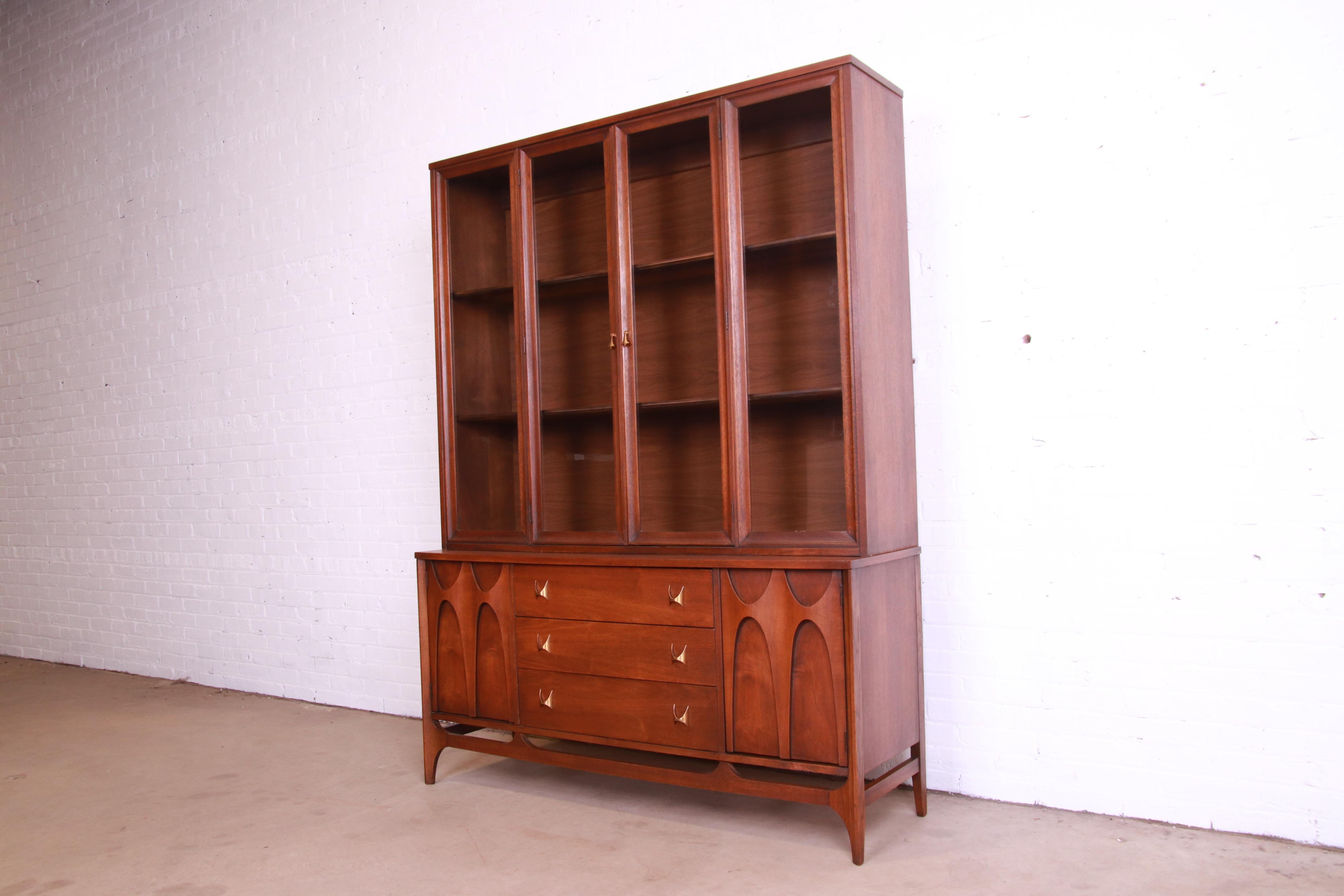 Mid-Century Modern Broyhill Brasilia Sculpted Walnut Breakfront Bookcase or China Cabinet, 1960s