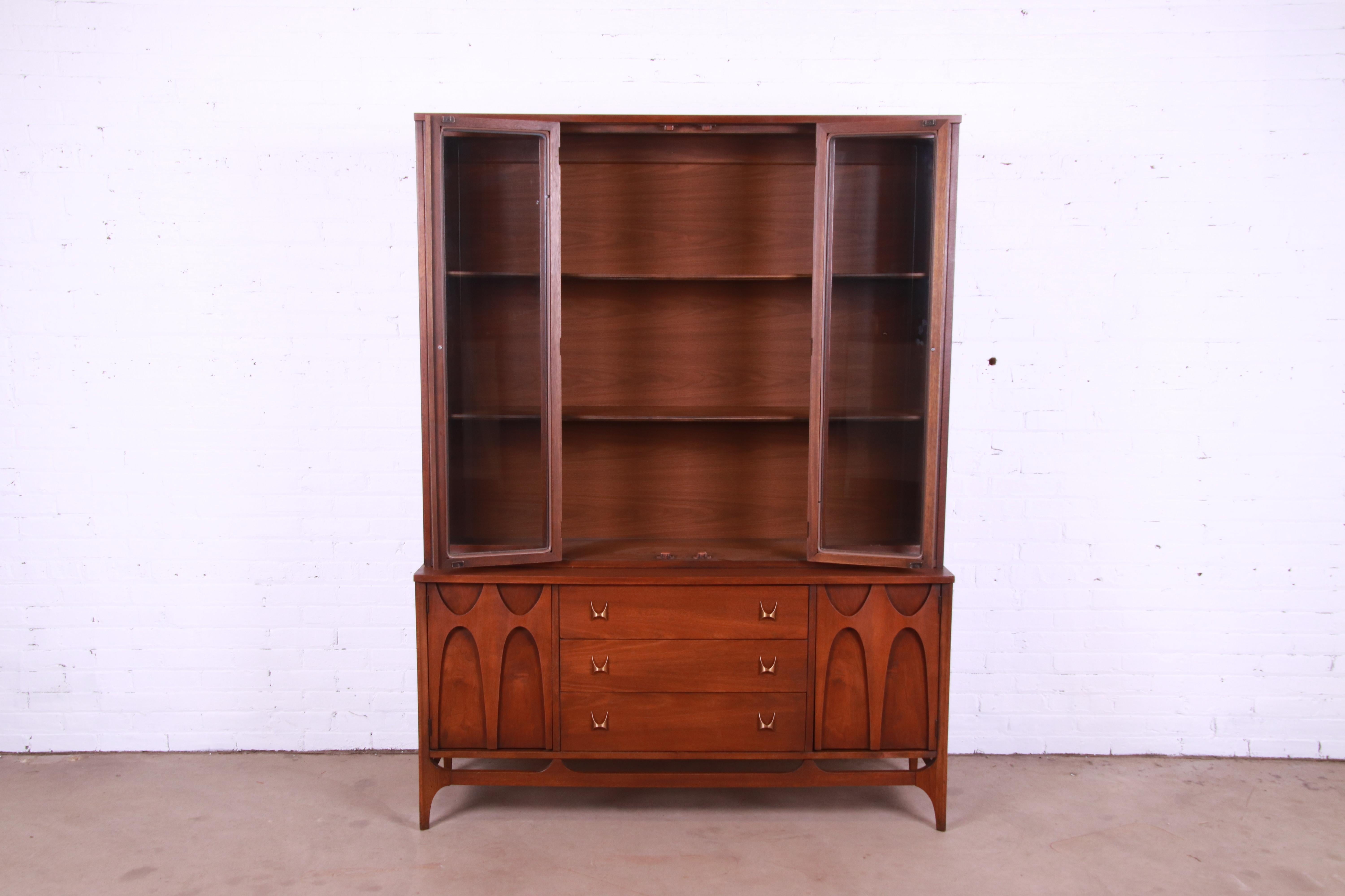 Mid-20th Century Broyhill Brasilia Sculpted Walnut Breakfront Bookcase or China Cabinet, 1960s