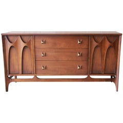 Broyhill Brasilia Sculpted Walnut Sideboard Credenza, 1960s