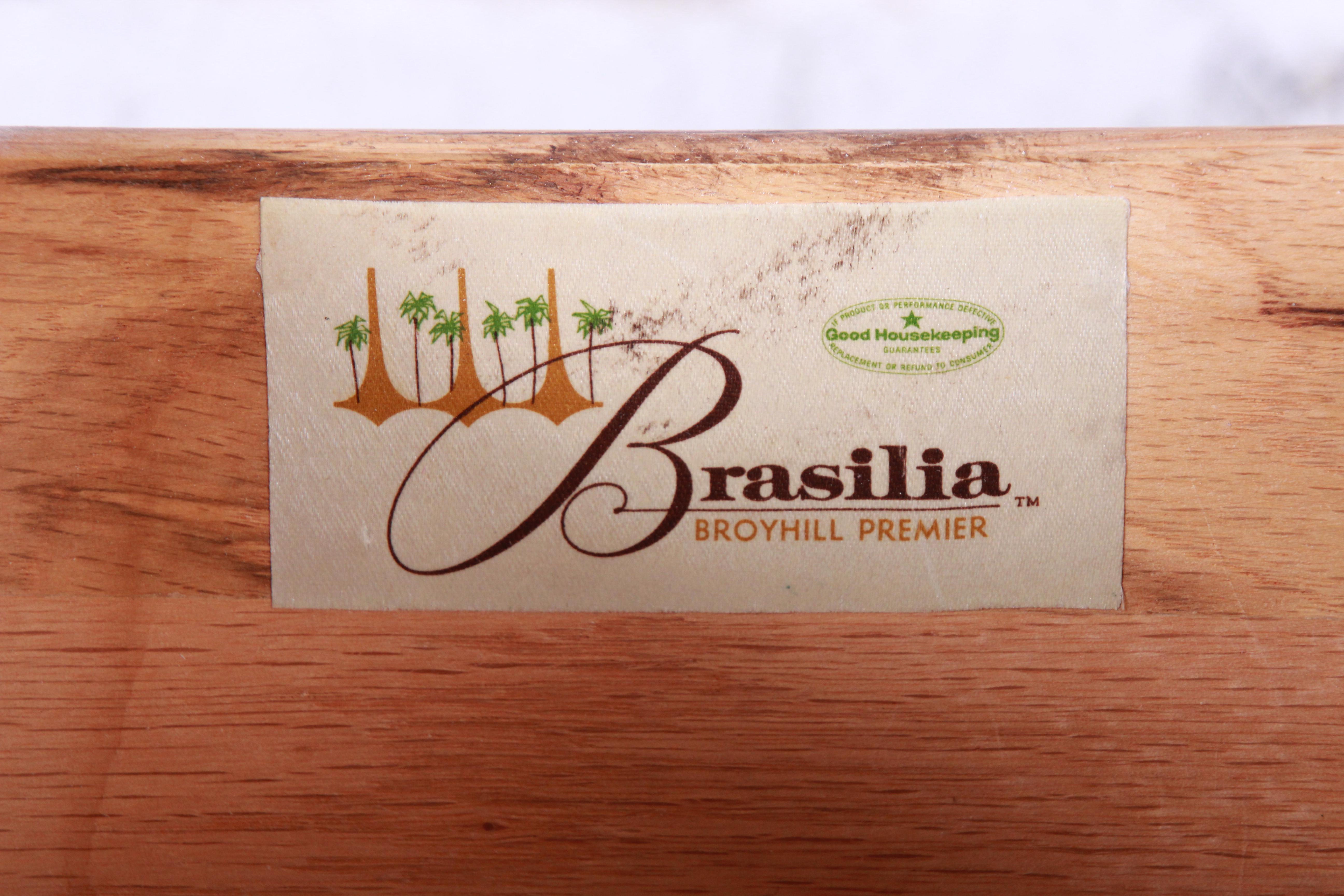 Broyhill Brasilia Sculpted Walnut Triple Dresser or Credenza, 1960s 3