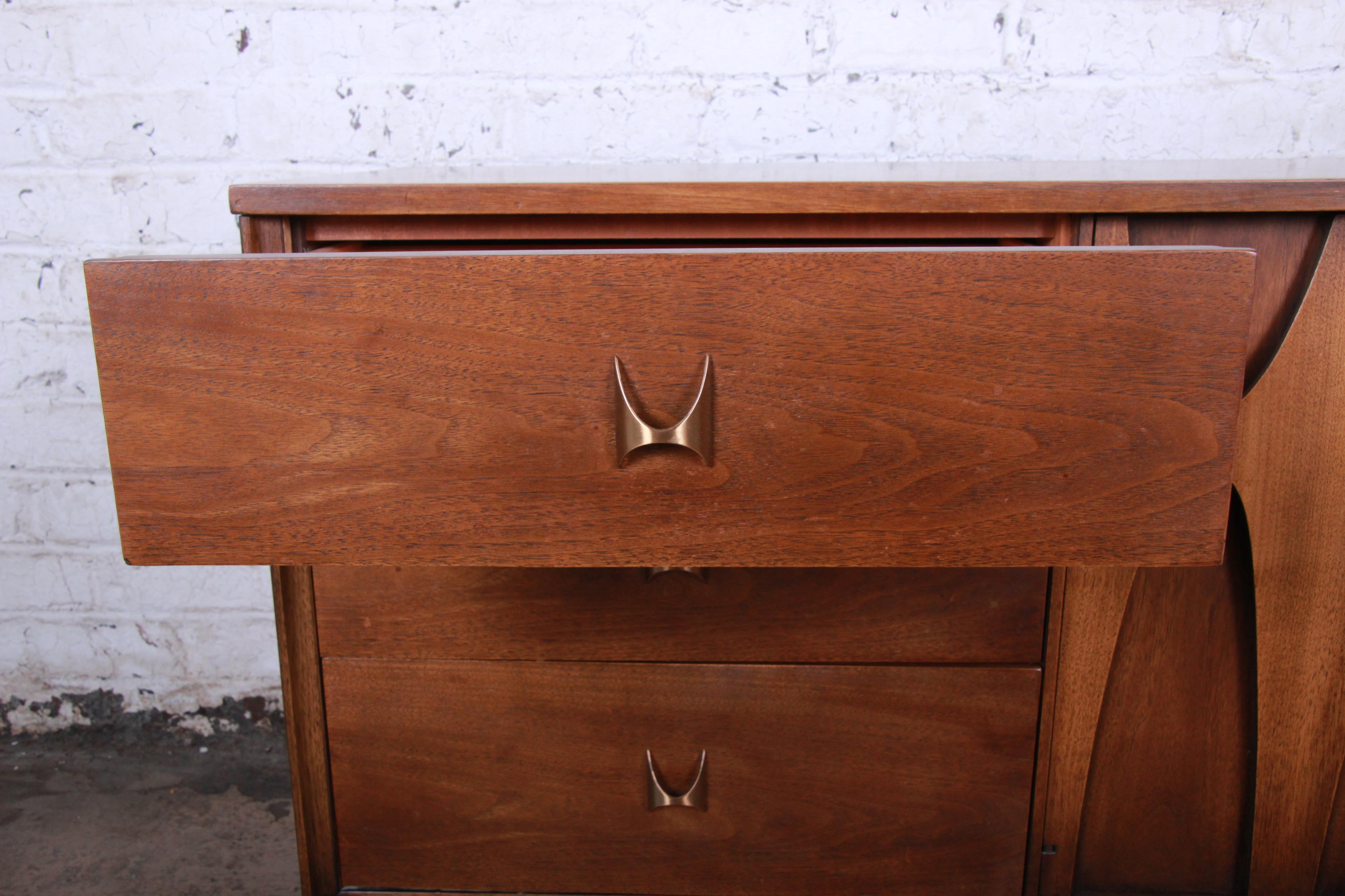 Mid-20th Century Broyhill Brasilia Sculpted Walnut Triple Dresser or Credenza, 1960s