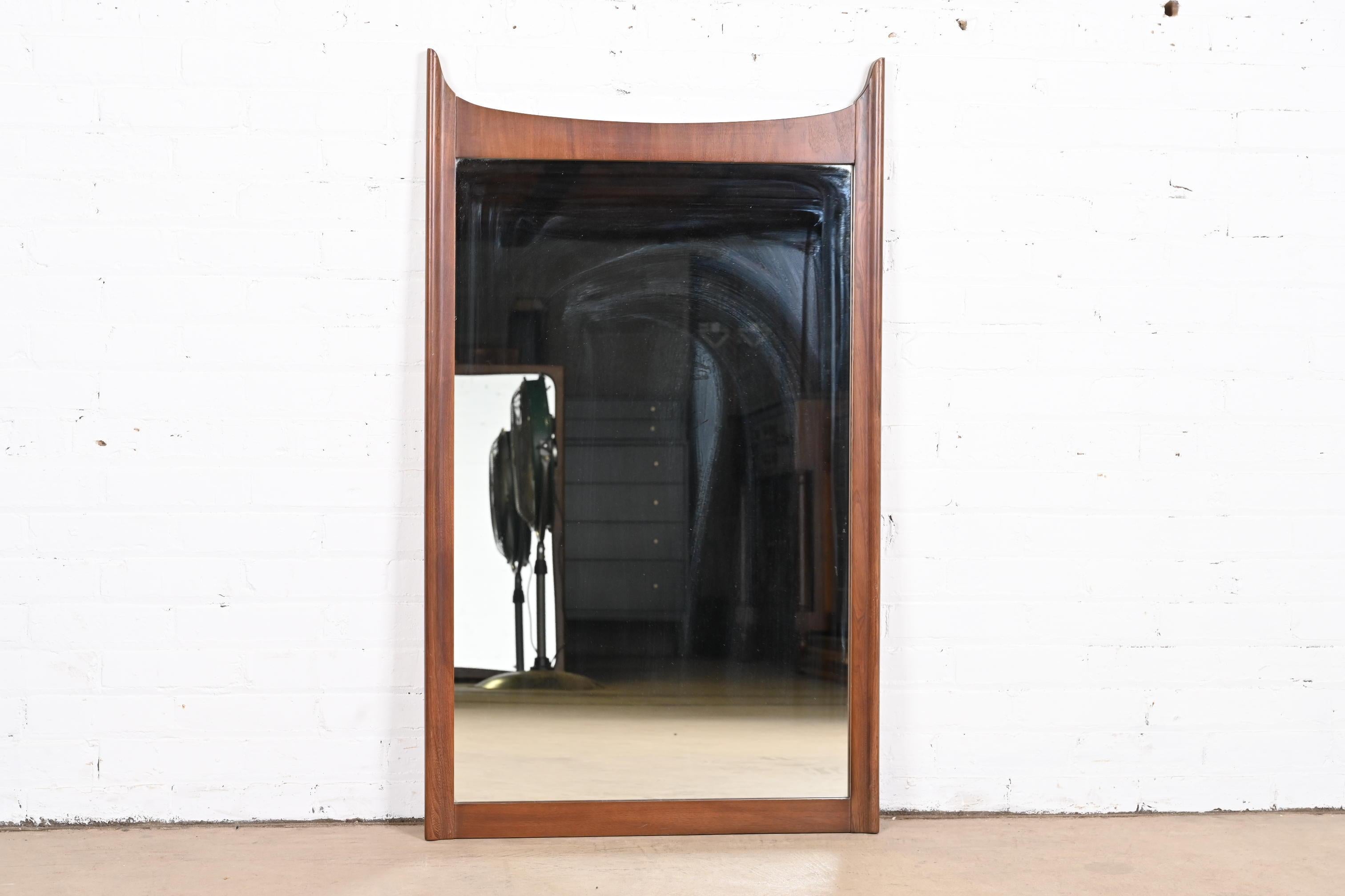 Mid-20th Century Broyhill Brasilia Style Mid-Century Modern Sculpted Walnut Framed Wall Mirror For Sale