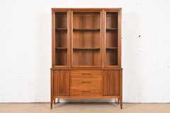 Broyhill Brasilia Style Sculpted Walnut Breakfront Bookcase or China Cabinet
