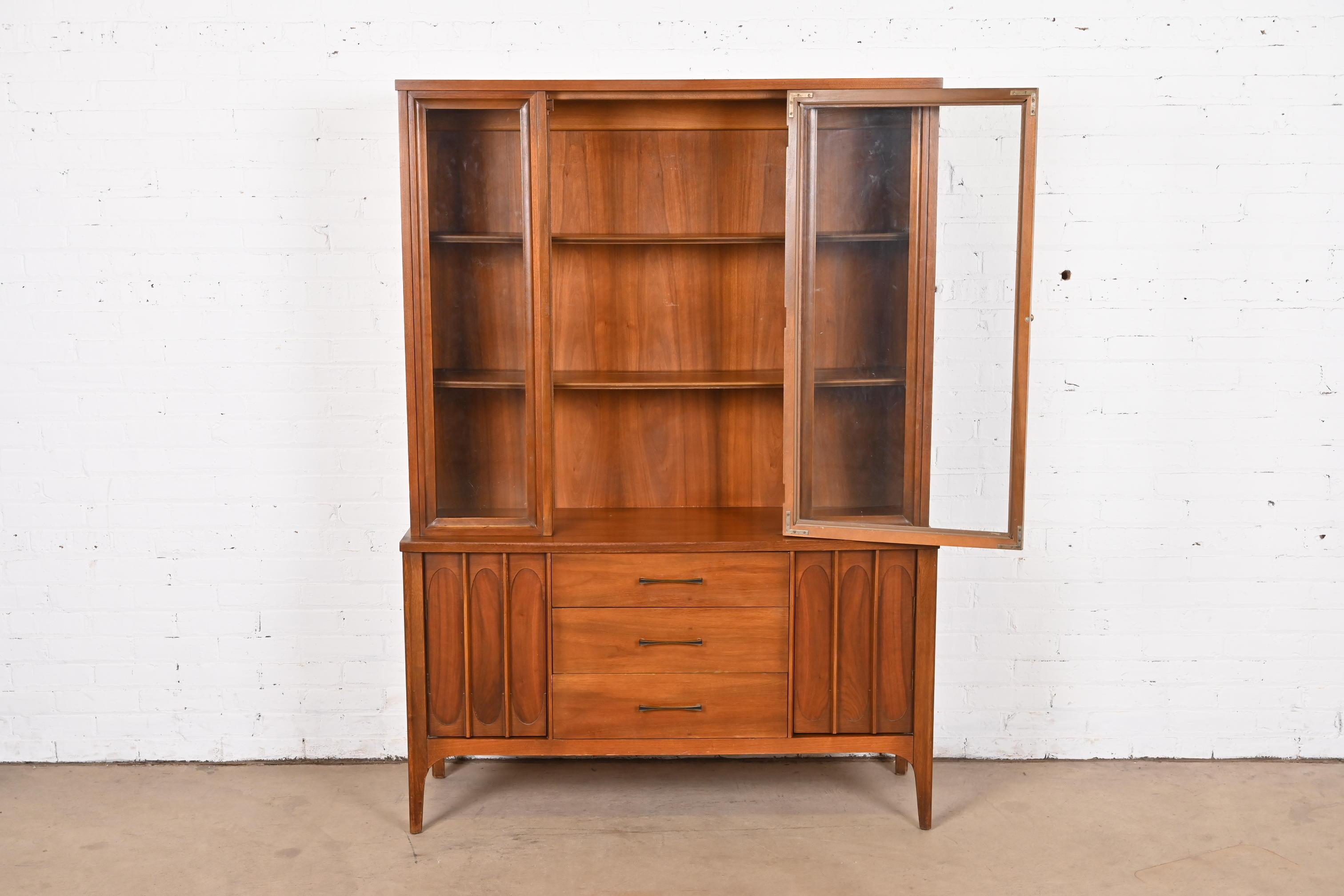 Broyhill Brasilia Style Sculpted Walnut Breakfront Bookcase or China Cabinet 2