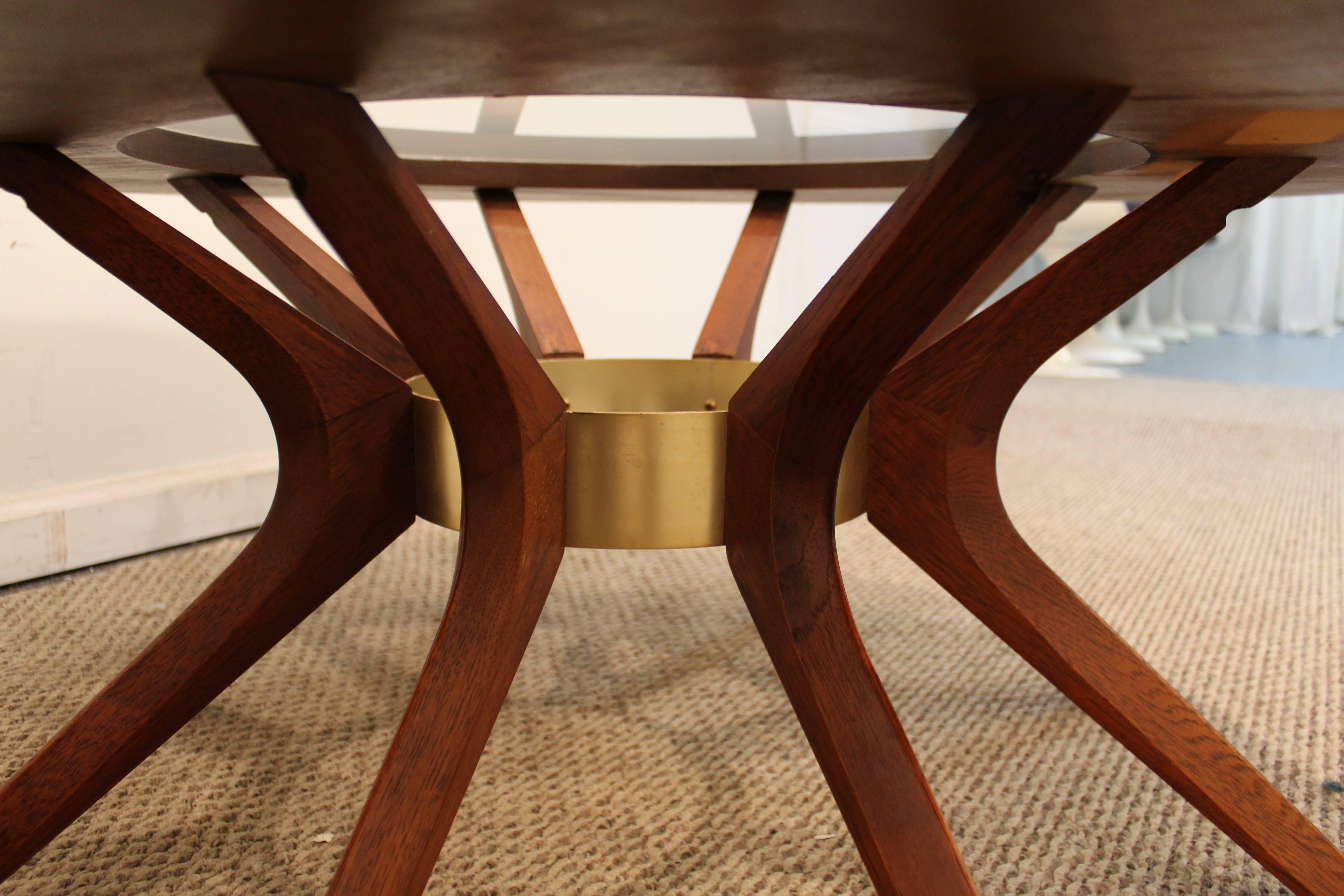 Mid-Century Walnut and Glass Sculpted 'Sputnik' Round Coffee Table In Excellent Condition In Wilmington, DE