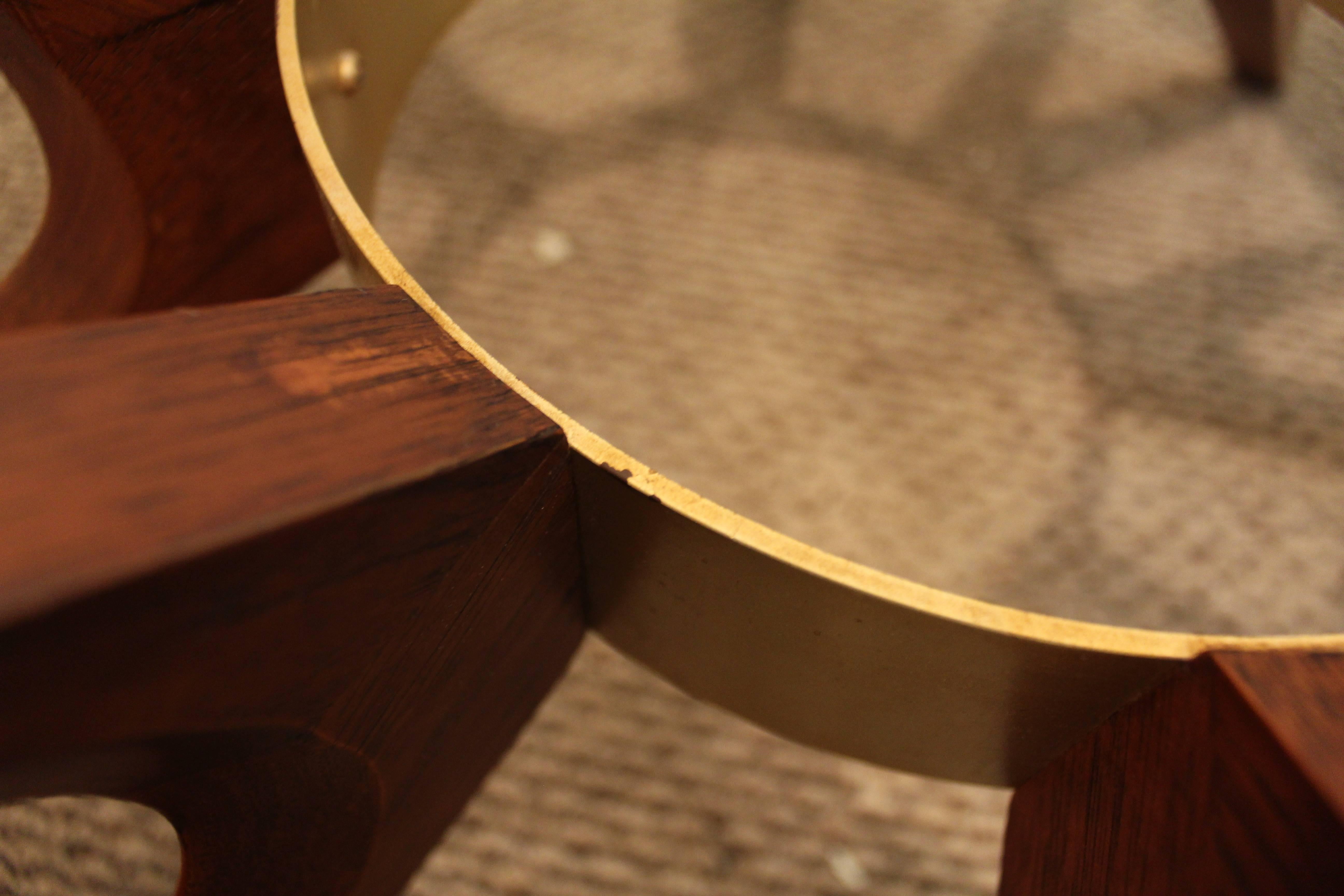 Metal Mid-Century Walnut and Glass Sculpted 'Sputnik' Round Coffee Table