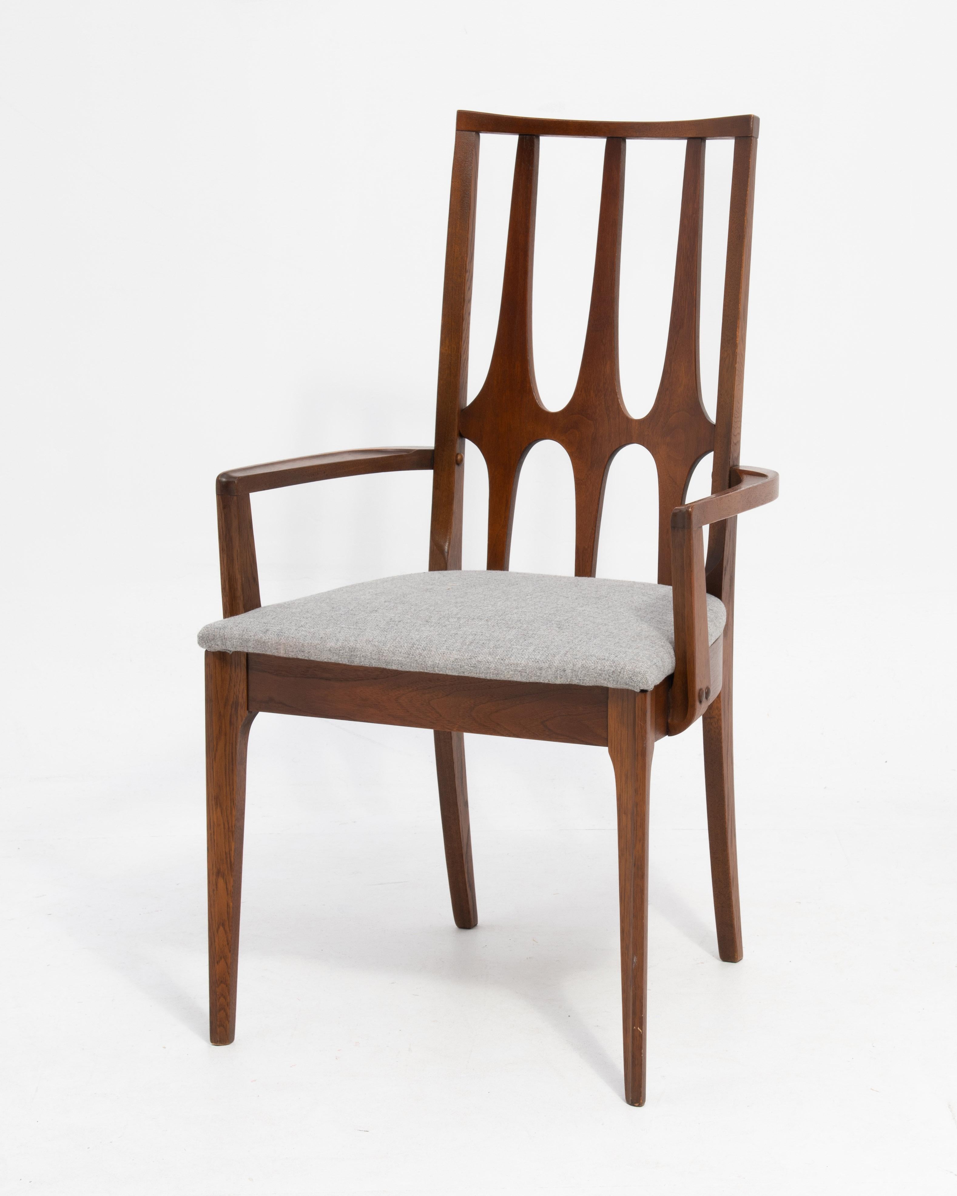 Fabric Broyhill Brasilia Walnut High Back Dining Chairs Mid Century - a Set of Six For Sale