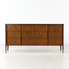 Broyhill Cerama Mid Century Brass and Walnut Lowboy Dresser