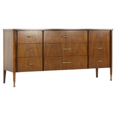 Broyhill Cerama Mid Century Brass and Walnut Lowboy Dresser