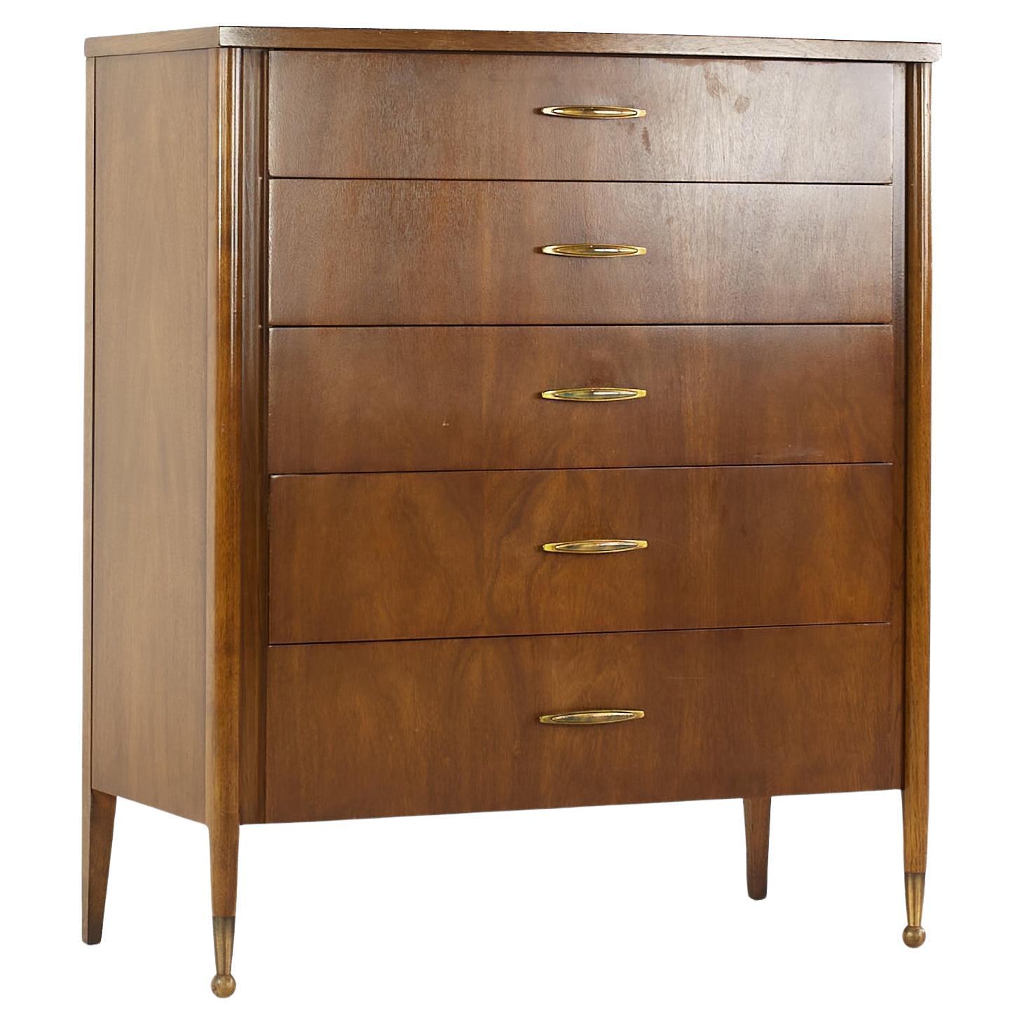 Broyhill Sculptra Mid Century Walnut Magna Highboy Dresser For Sale at